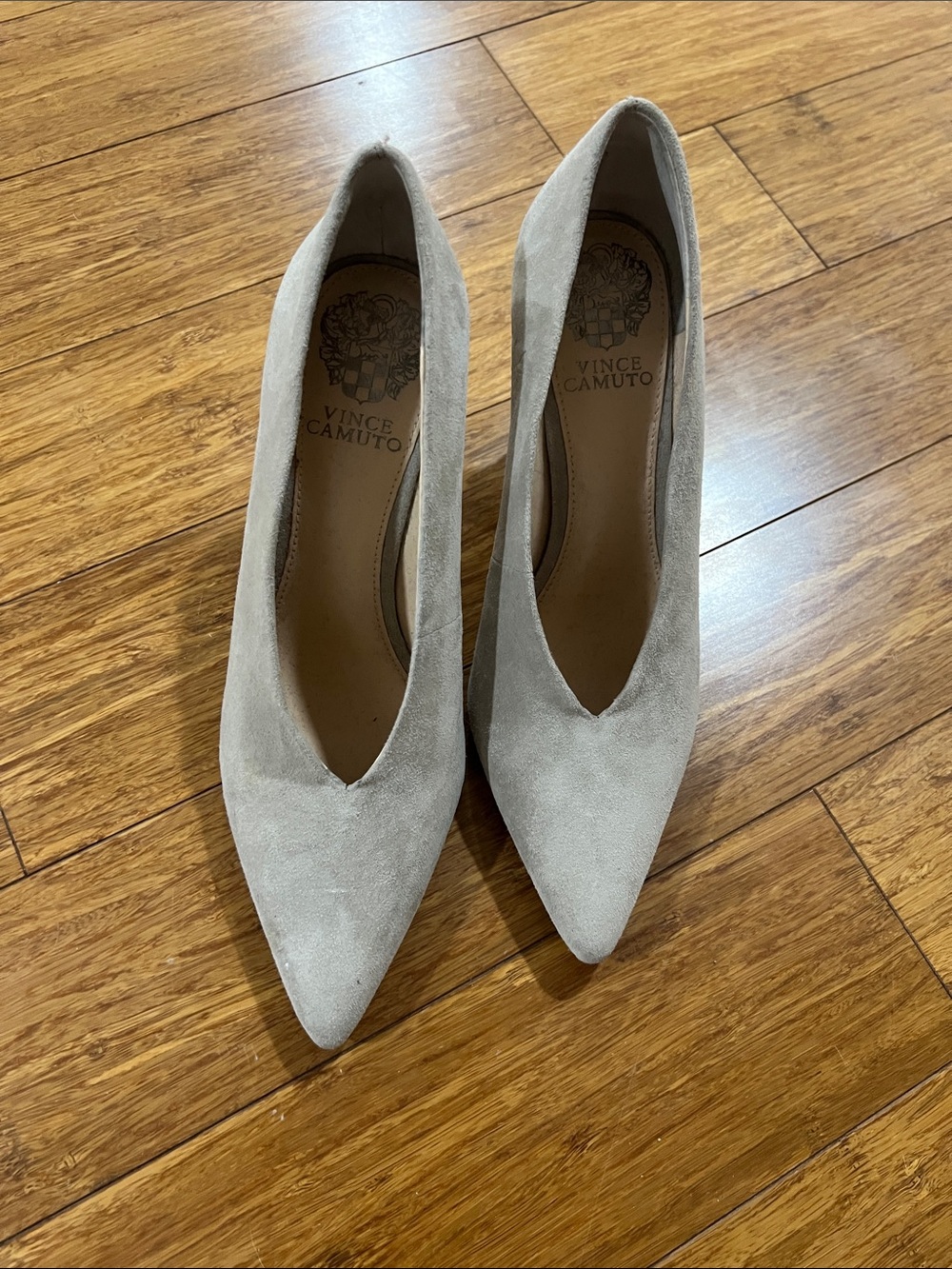 Vince Camuto Light Gray Suede Pointed-Toe Pumps